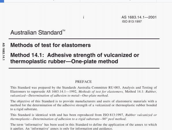 AS 1683.14.1:2001 pdf – Methods of test for elastomers Method 14.1: Adhesive strength of vulcanized orthermoplastic rubber-One-plate method