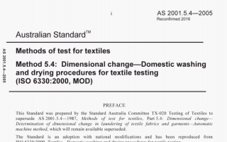 AS 2001.5.4:2005 pdf – Methods of test for textiles Method 5.4: Dimensional change—Domestic washing and drying procedures for textile testing (ISO6330:2000,MOD)