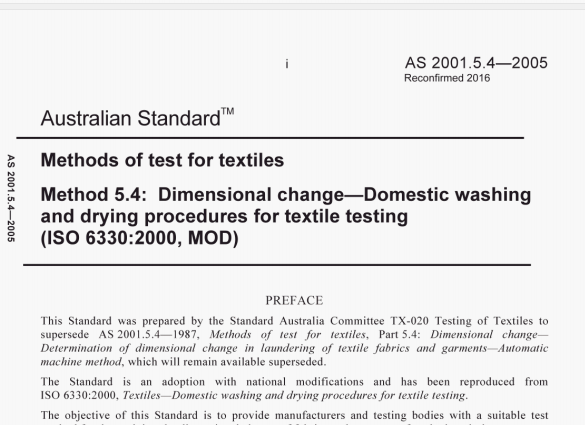 AS 2001.5.4:2005 pdf – Methods of test for textiles Method 5.4: Dimensional change—Domestic washing and drying procedures for textile testing (ISO6330:2000,MOD)