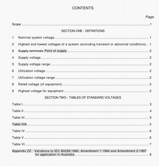 AS 60038:2000 pdf – Standard voltages
