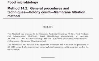AS 5013.14.2:2009 pdf – Food microbiology Method 14.2: General procedures and techniques-Colony count-Membrane filtration method