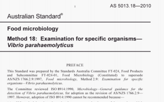 AS 5013.18:2010 pdf – Food microbiology Method 18: Examination for specific organisms—Vibrio parahaemolyticus