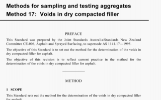 AS/NZS 1141.17:2014 pdf – Methods for sampling and testing aggregates Method 17: Voids in dry compacted filler
